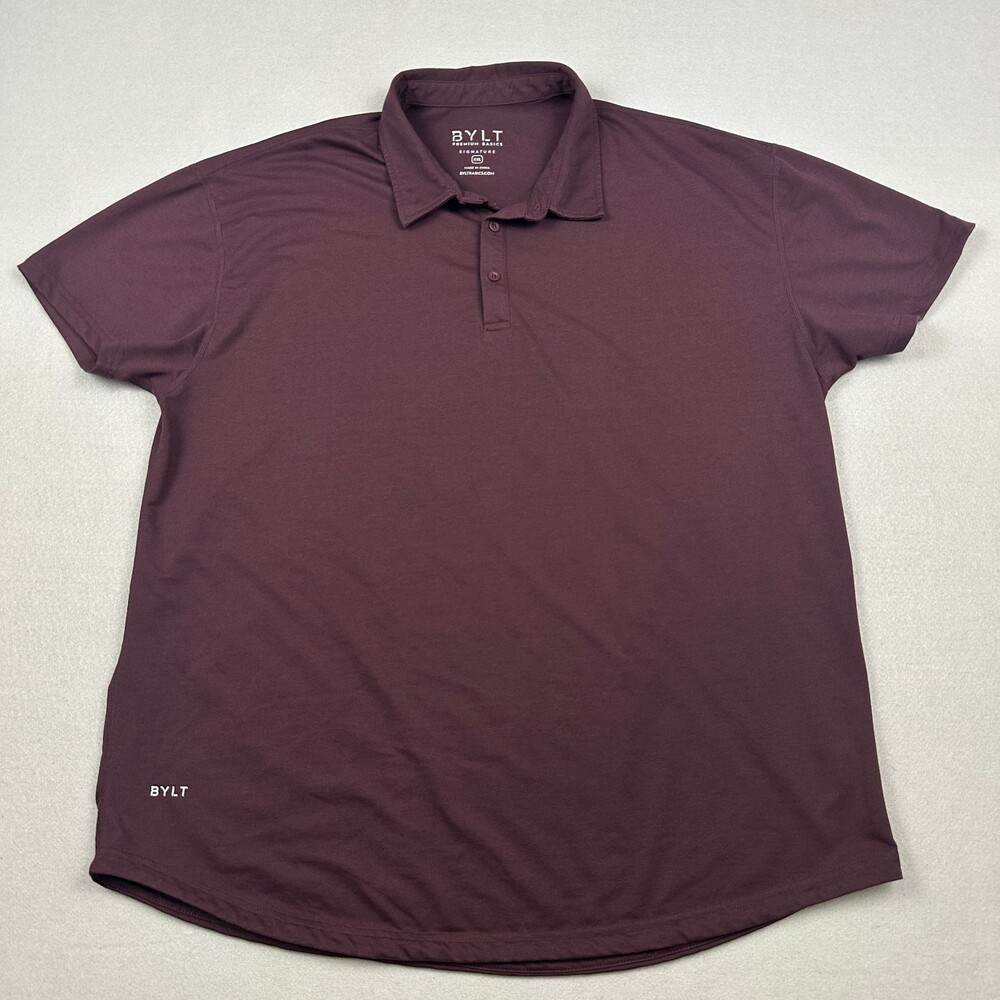 BYLT Shirt Men 2XL Maroon WIne Signature Polo Short Sleeve Basic Top XXL *